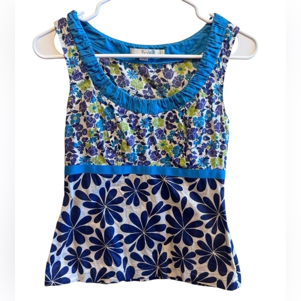 Bodens Blue Teal Green Floral Sleeveless Tank Top Side Zipper Neck Detail Sz 3